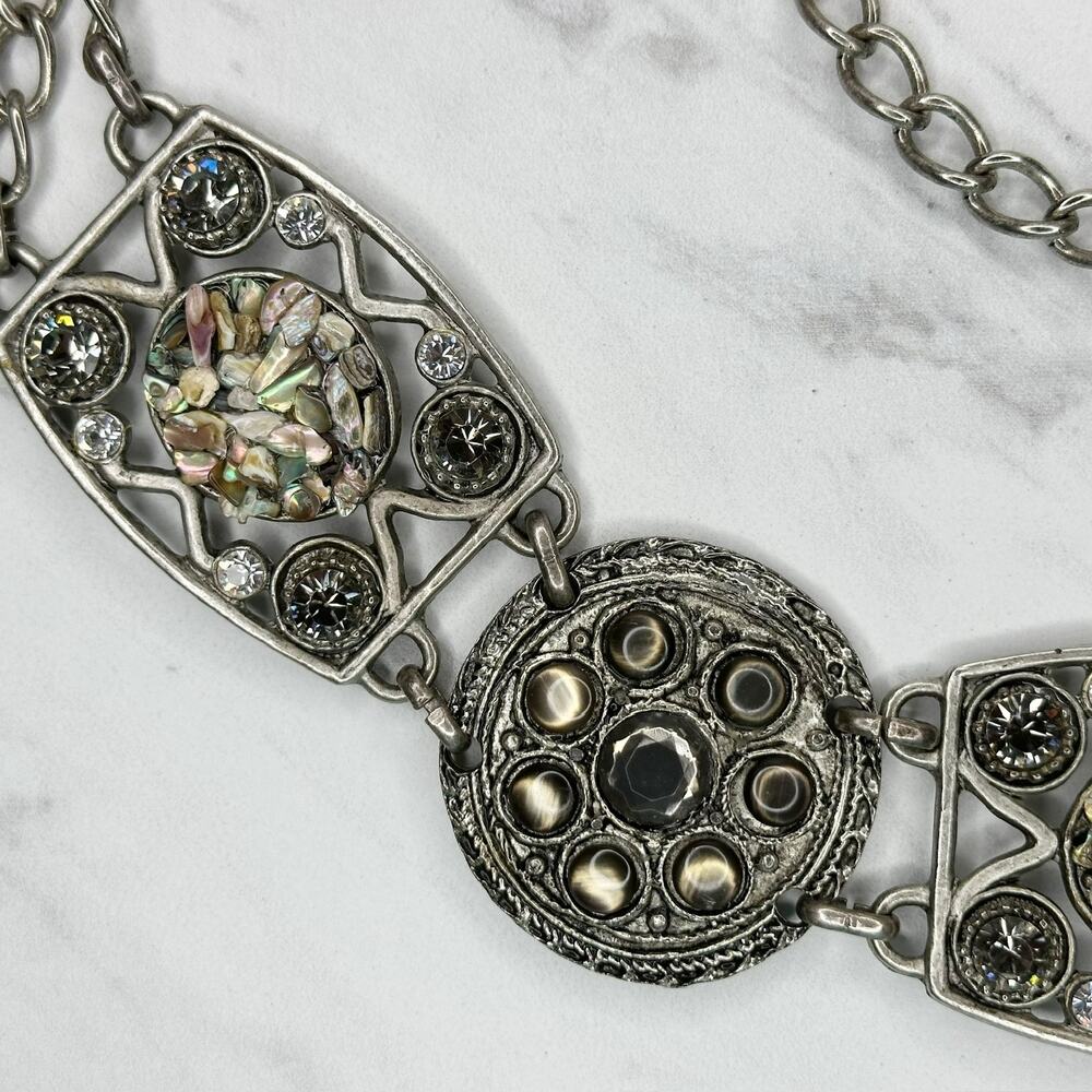 Abalone Shell Rhinestone Statement Chain Link Bel… - image 5